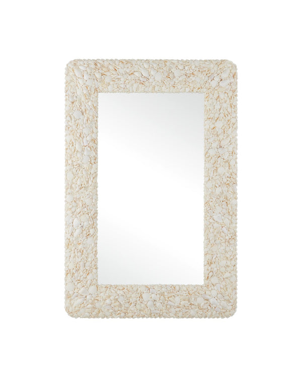 Currey & Company Turbinella Coastal Rectangular Mirror - Handcrafted White Seashell Frame For Elegant Home Decor White Shells ,Wood ,Glass 1000-0168-currey-company