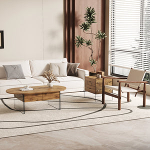 English Elm Cozy Natural Oval Coffee Table with Dual Drawers, Tempered Glass Legs, Wood Grain MDF Top, 43.3"x23.6" W1512P405601