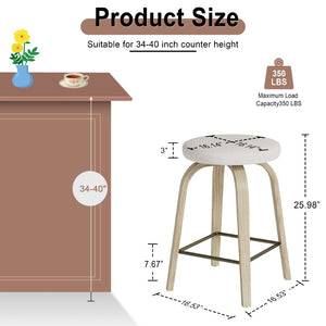 English Elm Swivel Backless Counter Stools Set of 2 with Fabric Seat Bentwood Legs Mid-century Modern Beige W3107P446979