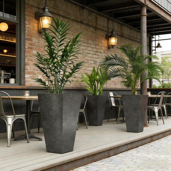 English Elm Set of 3 Tall Square Faux Marble Column Planters for Patio Entryway or Balcony Black T3971P440168