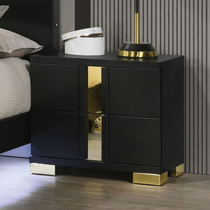 English Elm Attractive mirrored nightstand with gold handles and acrylic trim, 2-drawer bedside storage table Black 19 L x 27 W x 25 H B011P326199