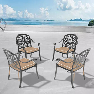English Elm Cast Aluminum Patio Dining Chair Set Of 4 - Stylish Black Frame With Weather-Resistant Brown Cushions W1710P166052