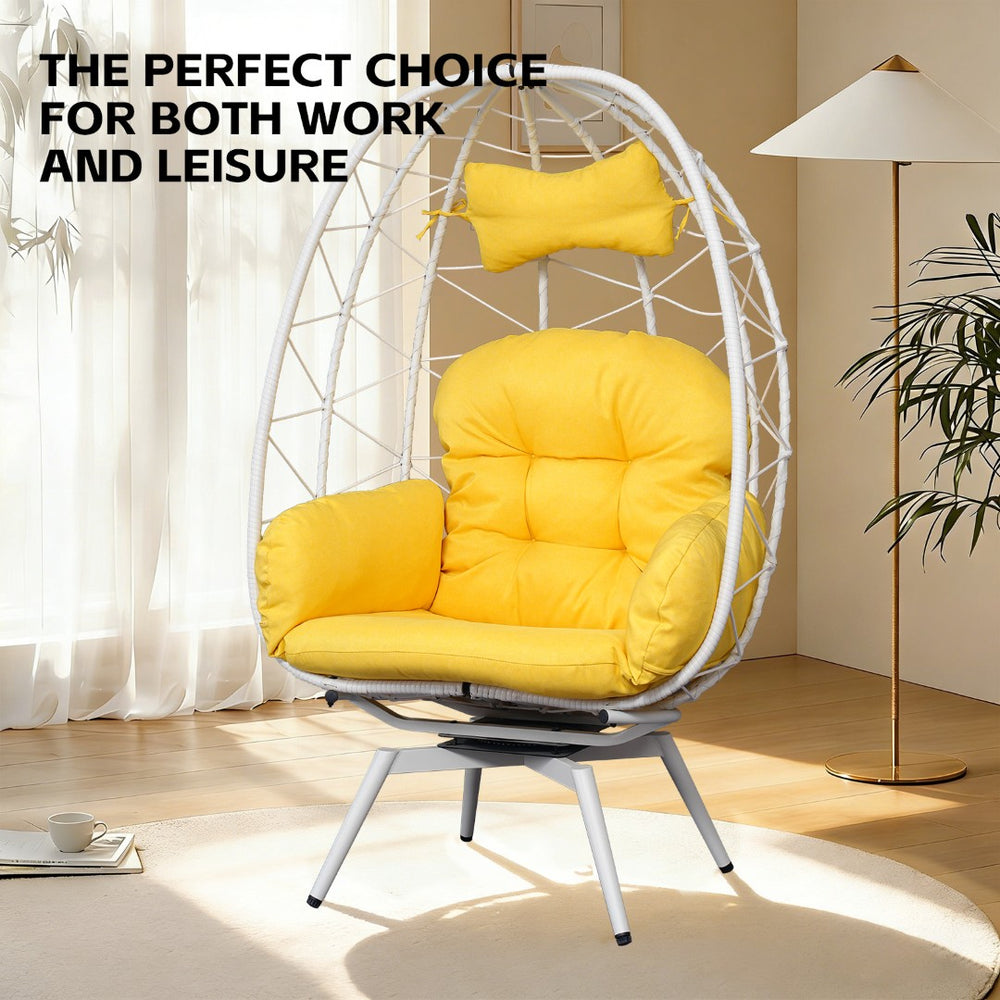 English Elm Oversized Swivel Wicker Egg Chair with Plush Cushions for Patio or Indoor Lounging T5880P500999