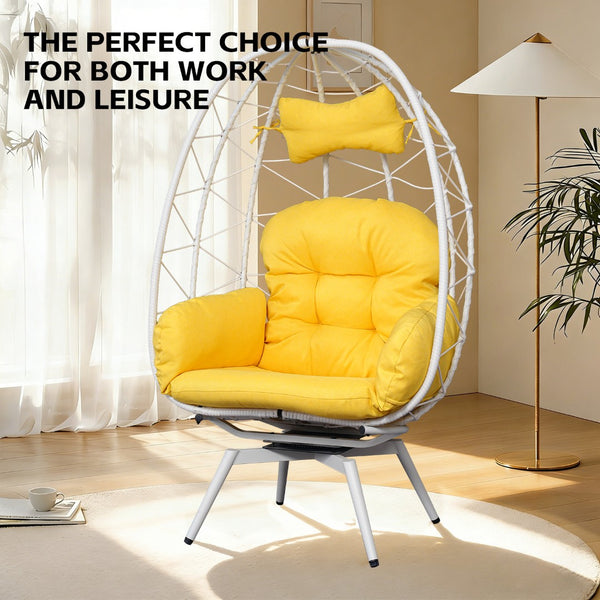 English Elm Oversized Swivel Wicker Egg Chair with Plush Cushions for Patio or Indoor Lounging T5880P500999