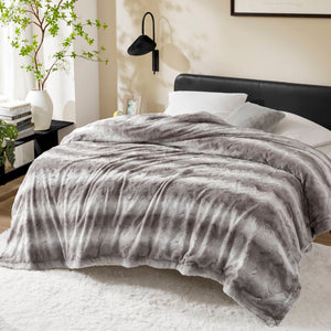 JLA Home Madison Park - Faux Luxurious Reversible Faux Fur Blanket with Plush Faux Mink Reverse, OEKO-TEX Certified Comfort Snow Leopard MP51-8531