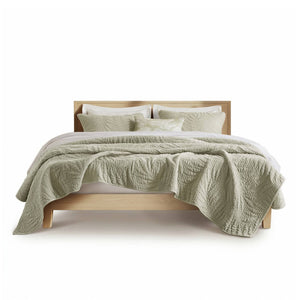 English Elm King Stone Washed Cotton Quilt Set Breathable Garment Dyed Bedroom Comfort Sage B035P496597