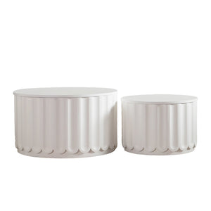 English Elm White Nesting Coffee Table Set with Hidden Storage and Curved Minimalist Design W3081P389057
