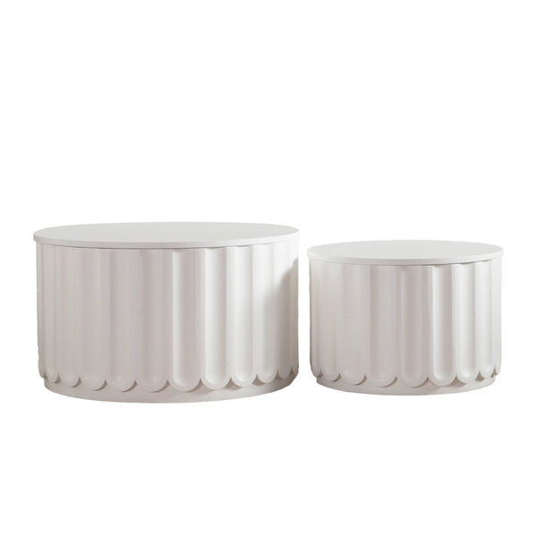 English Elm White Nesting Coffee Table Set with Hidden Storage and Curved Minimalist Design W3081P389057