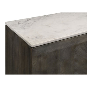 English Elm Metzger Marble Top Sideboard with Checkerboard Doors and Mango Wood Storage B062S01481
