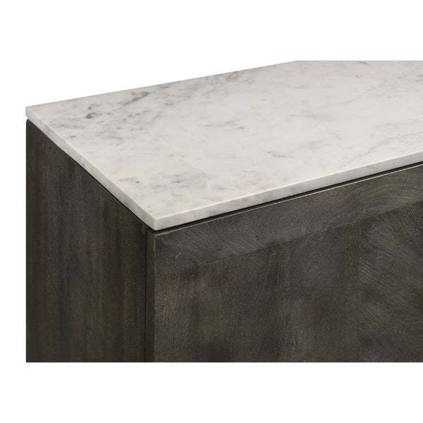 English Elm Metzger Marble Top Sideboard with Checkerboard Doors and Mango Wood Storage B062S01481