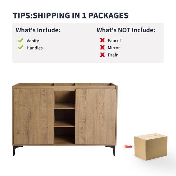 English Elm Soft Close Doors & Open Storage Rack, 48-Inch Freestanding Bathroom Vanity With Plywood Finish W999125009-GIGA