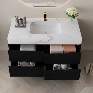 English Elm 35.4" Modern Faux Marble Bathroom Vanity with Undermount Sink, Sintered Stone Top, 4 Drawers, Waterproof Solid Wood W3136S00013