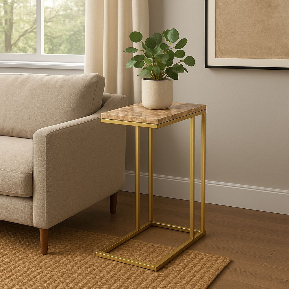English Elm Marble C Table - Chic 24-Inch Accent Table With Metal Frame For Living Rooms, Bedrooms & Offices B346P320752