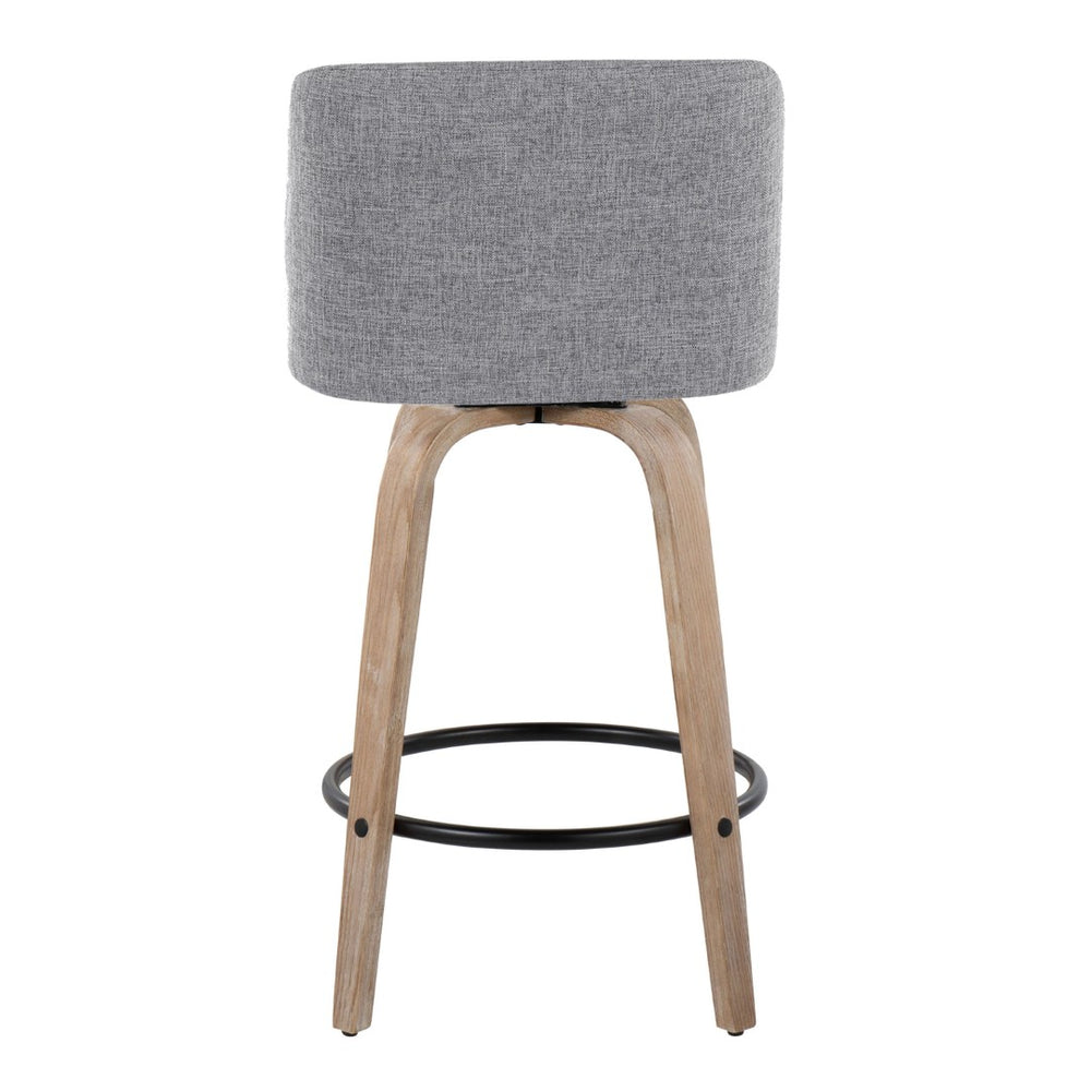English Elm Toriano 26" Fixed-Height Counter Stools Set Of 2 - Swivel Grey Fabric & Whitewashed Wood Design B202S00402-GIGA