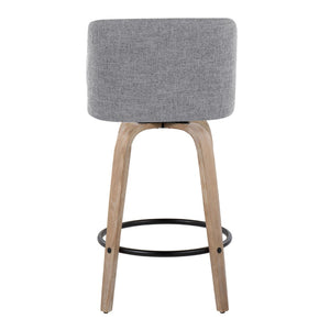 English Elm Toriano 26" Fixed-Height Counter Stools Set Of 2 - Swivel Grey Fabric & Whitewashed Wood Design B202S00402-GIGA