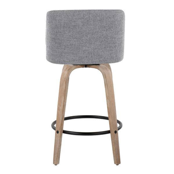 English Elm Toriano 26" Fixed-Height Counter Stools Set Of 2 - Swivel Grey Fabric & Whitewashed Wood Design B202S00402-GIGA