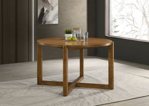 English Elm Andreo 47 Inch Round Walnut Wood Dining Table with Cross Sled Base Seats Four B2749P474511