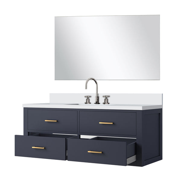 English Elm Blue Single Bath Vanity Set With Cultured Marble Top, Mirror, And Chrome Faucet - Stylish Upgrade! B2731S01994