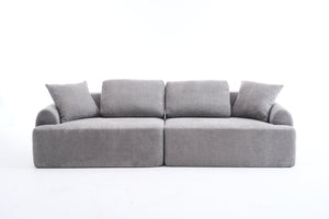 English Elm LY-024GY Plush 4-Seater Compression Sofa in Gray Crochet Yarn Fabric with 4 Pillows, Breathable Comfort 103" wide W2231S00017