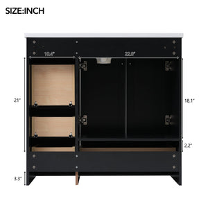 English Elm 36 Inch Shaker Style Free-Standing Bathroom Vanity Cabinet with Resin Sink, Soft-Close Storage Elegance Black SV000021AAB