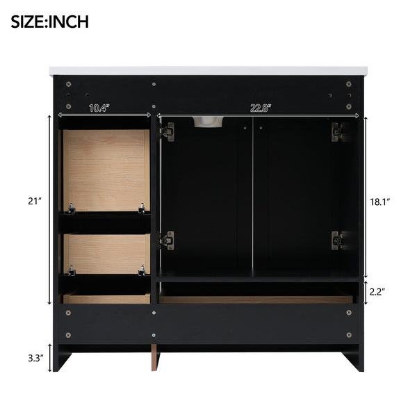 English Elm 36 Inch Shaker Style Free-Standing Bathroom Vanity Cabinet with Resin Sink, Soft-Close Storage Elegance Black SV000021AAB