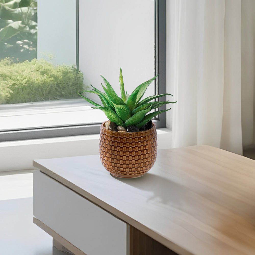 English Elm 3 Pieces Ceramic Flowerpot Set - Handcrafted Modern Planters For Indoor & Outdoor Décor - Orange & Brown W3273P321553