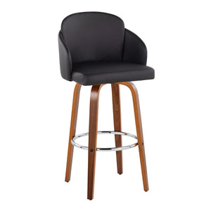 English Elm Fixed-height Mid-century Barstools with Walnut Legs and Grey Upholstered Seats Set Black B202S01901