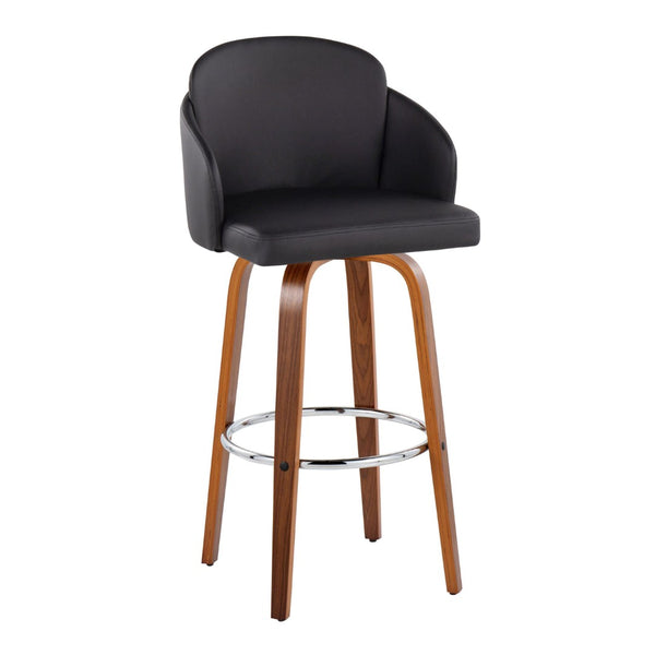 English Elm Fixed-height Mid-century Barstools with Walnut Legs and Grey Upholstered Seats Set Black B202S01901