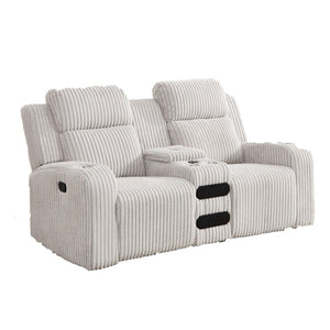 English Elm Recliner Sofa Set Corduroy Upholstered with Bluetooth Speaker and Wireless Charging Pad W3900S00014