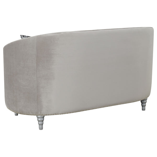 English Elm Dolby Grey Velvet Tufted Sofa with Chrome Nailhead Trim and Silver Turned Legs — 87"L Modern Luxe B062P357805
