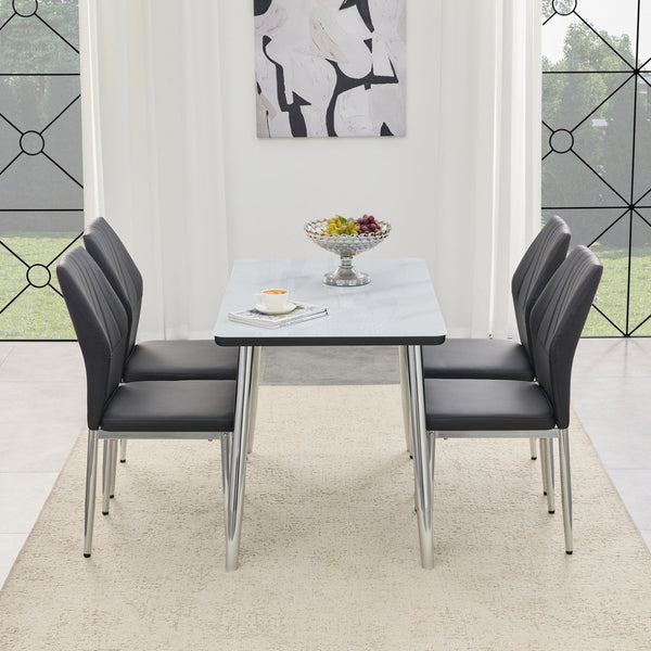 English Elm Table and Chair Set Marble Glass Top with Pu Seats Modern Dining for Apartments W1151S04645