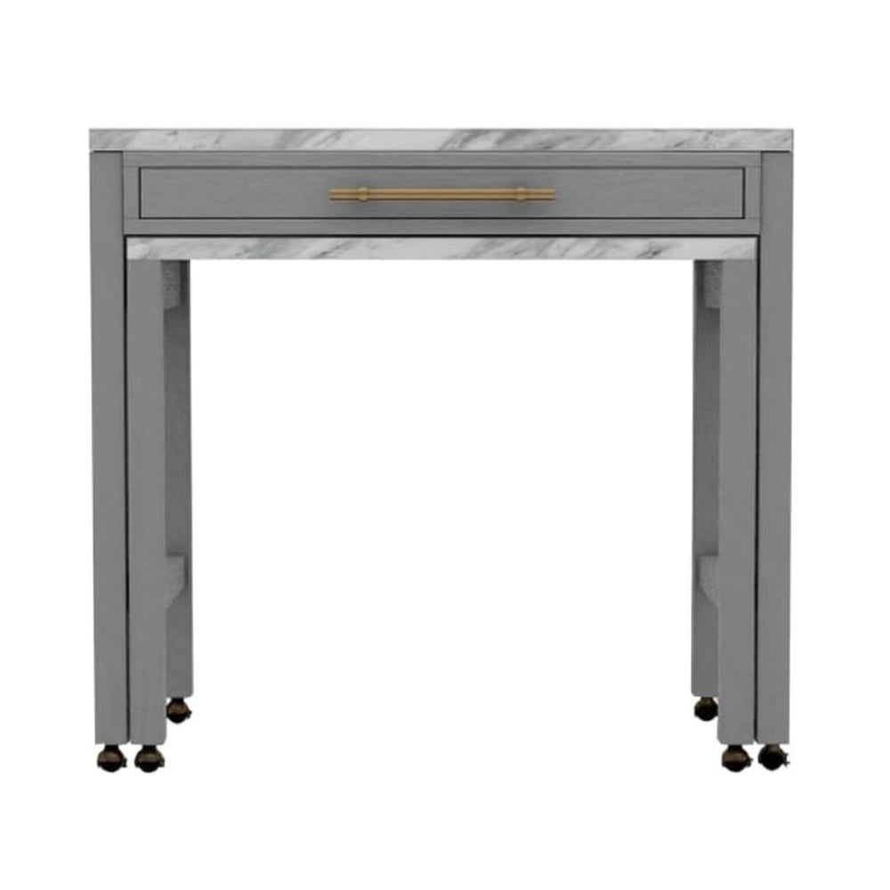 English Elm Light Gray Counter Height Table with Faux Marble Top, Slide-Out Extension, Drawer & Casters - Farmhouse Kitchen Island Stylish Storage Solution B011P232972