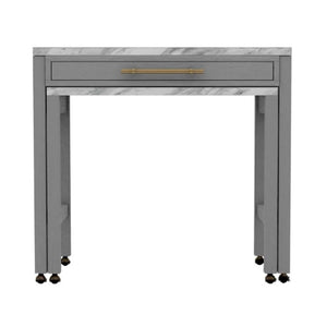English Elm Light Gray Counter Height Table with Faux Marble Top, Slide-Out Extension, Drawer & Casters - Farmhouse Kitchen Island Stylish Storage Solution B011P232972