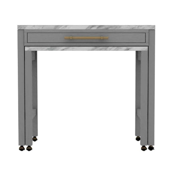 English Elm Light Gray Counter Height Table with Faux Marble Top, Slide-Out Extension, Drawer & Casters - Farmhouse Kitchen Island Stylish Storage Solution B011P232972