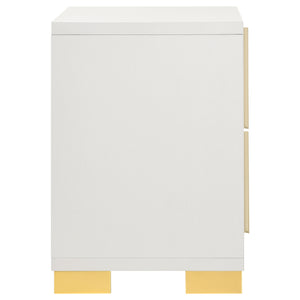 English Elm Jeremiah Art Deco 2-Drawer Nightstand in Crisp White with Gold Accents — Bold Legs, Sleek Storage B062P378336