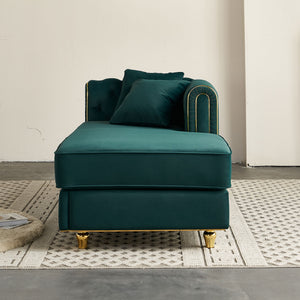 English Elm 66.9''W Velvet Chaise Lounge with Tufted Back and Gold Trim, Luxury Modern Sofa for Living Room Green W579P224636