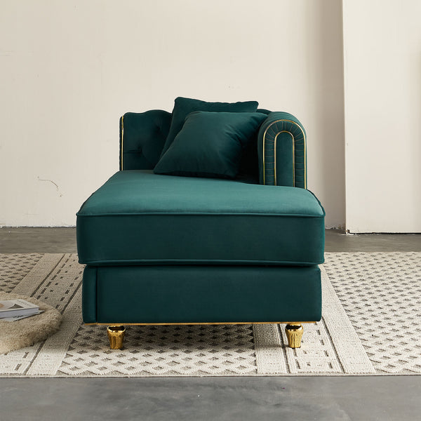 English Elm 66.9''W Velvet Chaise Lounge with Tufted Back and Gold Trim, Luxury Modern Sofa for Living Room Green W579P224636