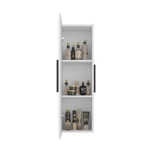English Elm Magna Tall Narrow Wall Cabinet Three Shelves Melamine Bathroom Storage Organizer White+Walnut B097P474281