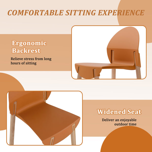 English Elm 4-PackTropical Orange Chairs with Solid Red Oak Legs, Ergonomic PP Seat, 330lb Strength, Easy-Clean W3450P322871