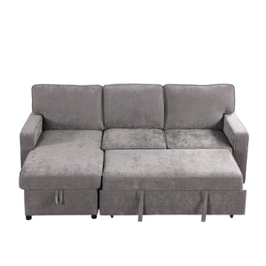 English Elm Upholstery Grey Sectional Sofa Bed with Storage Chaise, Built-in USB, Cup Holders, Chenille Comfort W1099S00151