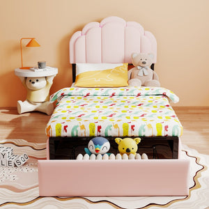 English Elm Rgb Led Velvet Platform Bed Petal Headboard Storage Drawers for Kids Bedroom T3963P458401
