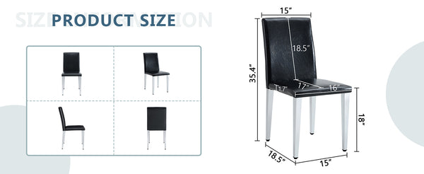 English Elm Four PU dining chairs with sleek silver metal legs, ergonomic PU seats, anti-slip feet, easy assembly, modern minimalist style Black+Silver W1151P269018