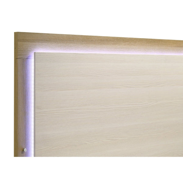 English Elm Lincoln Queen Bedroom Set with Led Headboard Italian Modern Natural Wood Finish B062S01836