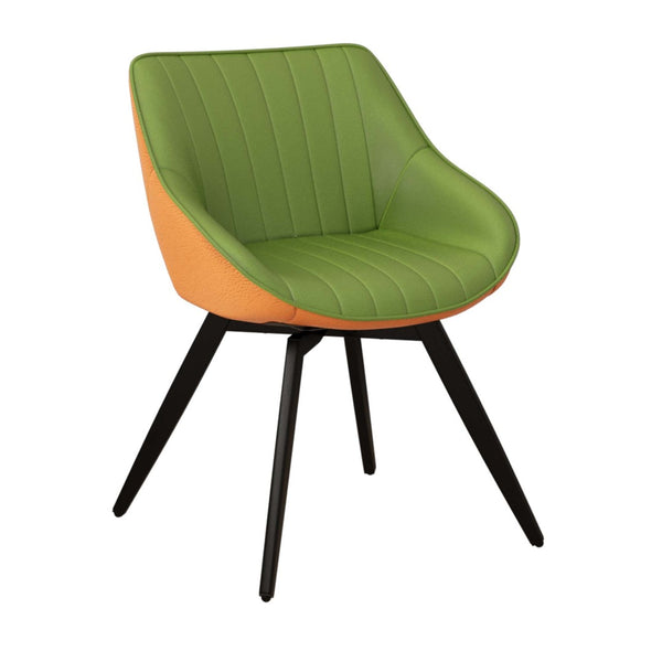 English Elm A Set of 4 Mid-century Pu Leather Dining Chairs with Powder-coated Black Metal Legs W2189S00272