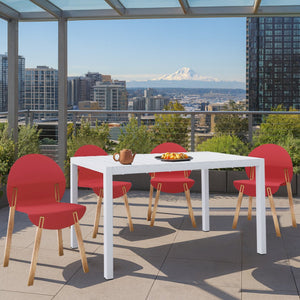 English Elm 4-Pack Modern Dining Chairs with Red Oak Legs and Ergonomic PP Seats — Durable, Easy-Clean Set Crimson Red,White W3450S00035