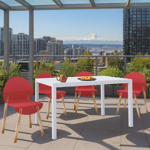 English Elm 4-Pack Modern Dining Chairs with Red Oak Legs and Ergonomic PP Seats — Durable, Easy-Clean Set Crimson Red,White W3450S00035