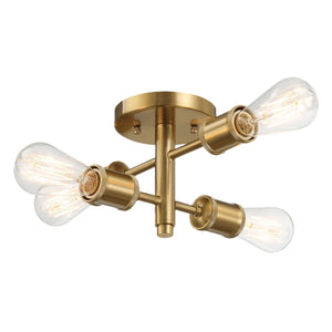 English Elm Ashcroft Furniture - Ephemeral Vintage 4-Light Semi-Flush Mount Ceiling Light in Antique Brass & Clear Glass, 11"W x 6.5"H B183P231788