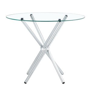 English Elm A Round Tempered Glass Dining Table with Sculptural Black Metal Legs for Modern Spaces W1151P411357