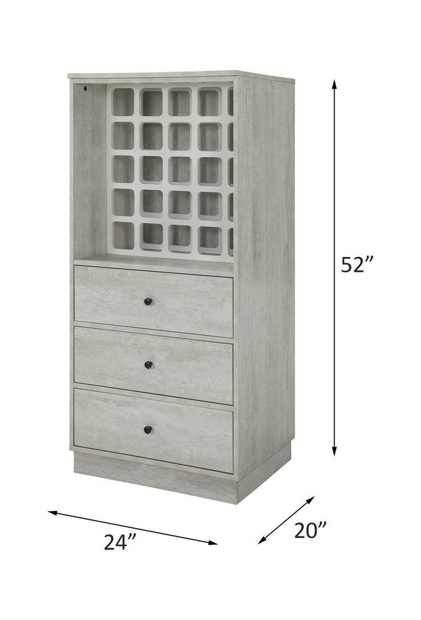 English Elm Wiesta Antique White Wine Cabinet with 25-Bottle Rack, 3 Drawers, Full Finish, Freestanding Storage B2726P272974