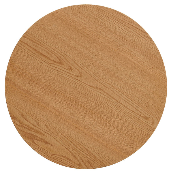 English Elm Oak Mid-Century Round Wood Veneer Coffee Table 28" Elegant Roman Column Metal Base, Sturdy Dark Oak W1164P225859